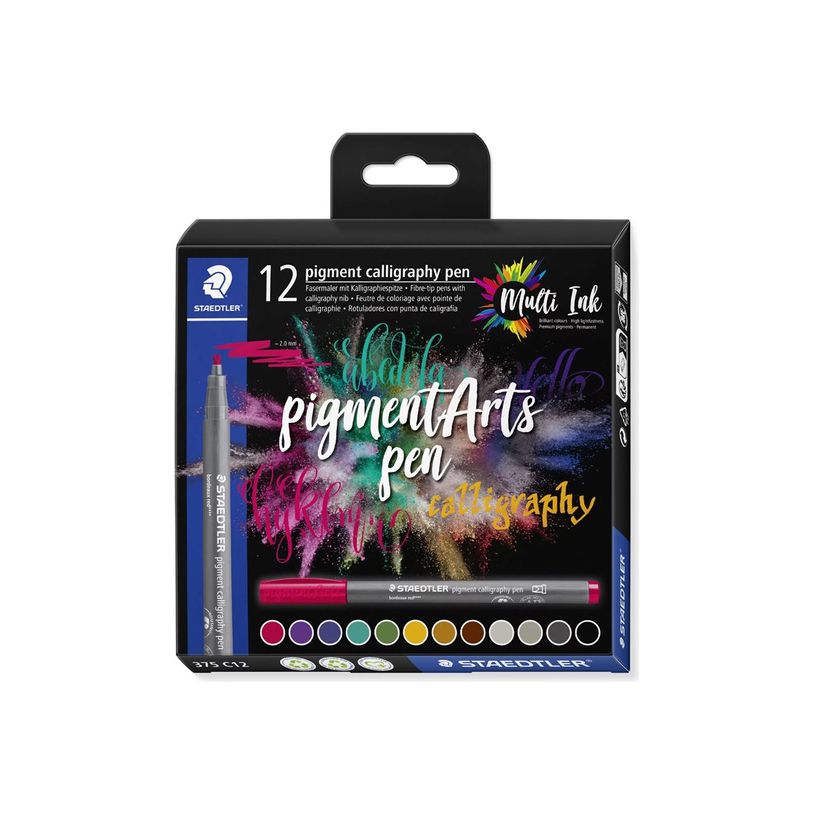 4007817098905-STAEDTLER Pigment calligraphy 375 - 12 feutres pointe calligraphie 2 mm - couleurs assorti-P_405177294_1-7