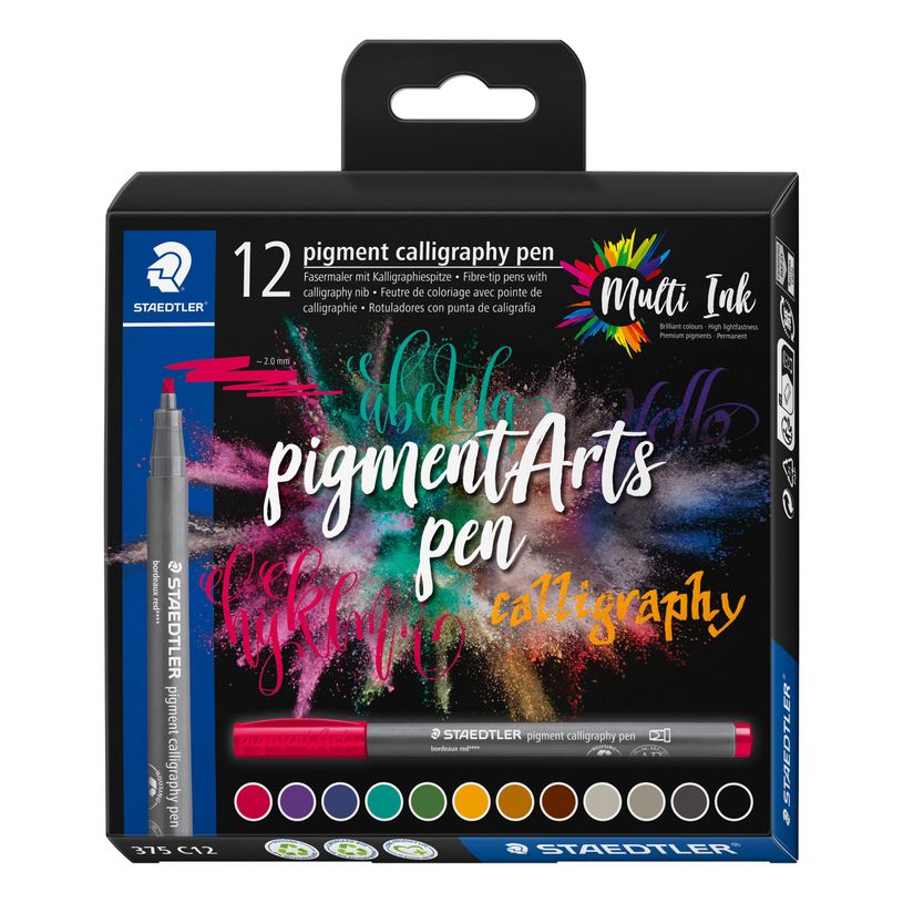 4007817098905-STAEDTLER Pigment calligraphy 375 - 12 feutres pointe calligraphie 2 mm - couleurs assorti-P_405177294_2-0