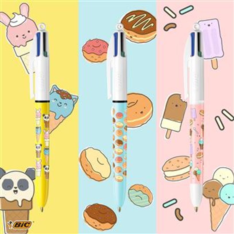 3086123546820-BIC 4 Couleurs - 3 Stylos à bille 4 couleurs - 1 mm - Décors assortis-P_405177395_2-1