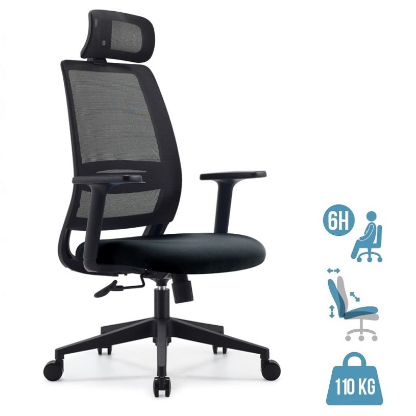 3760185024556-Fauteuil de bureau OPEN - accoudoirs réglables - appuie-tête réglable - noir--0