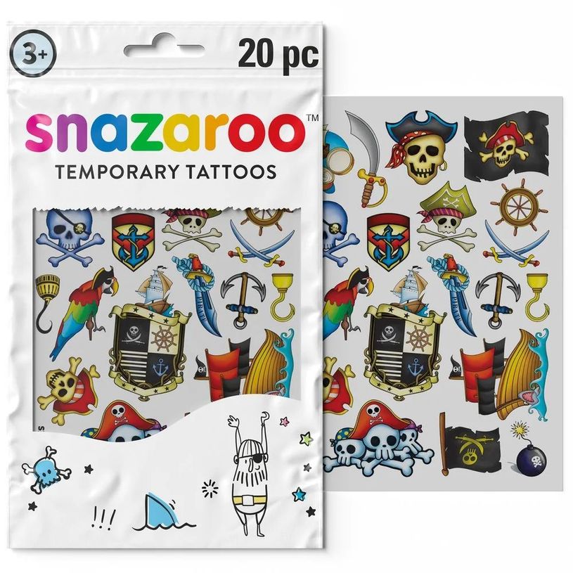 766416083135-Snazaroo - Tatouage temporaire - 20 pièces - bateau, épée, crossbones, crâne - non permanent--0