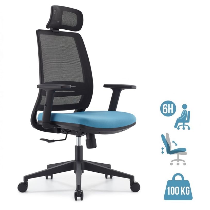 3760185024563-Fauteuil de bureau OPEN - accoudoirs réglables - appuie-tête réglable - bleu-P_405181445_1-0