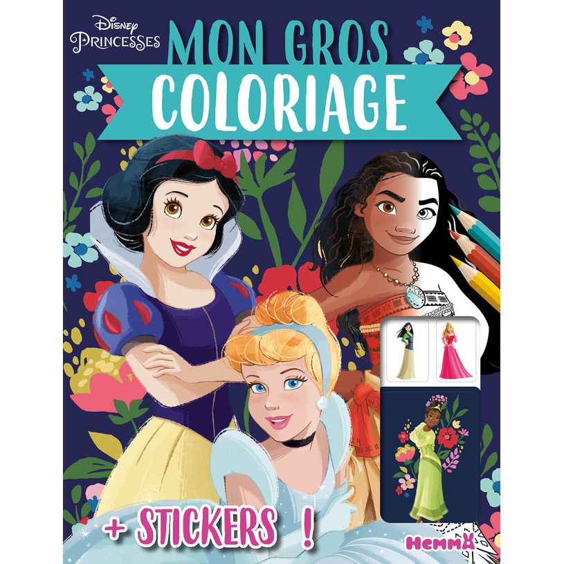 9782508057342-DISNEY PRINCESSES - MON GROS COLORIAGE + STICKERS! (BLANCHE-NEIGE, CENDRILLON ET VAIANA)-P_405182463_1-0