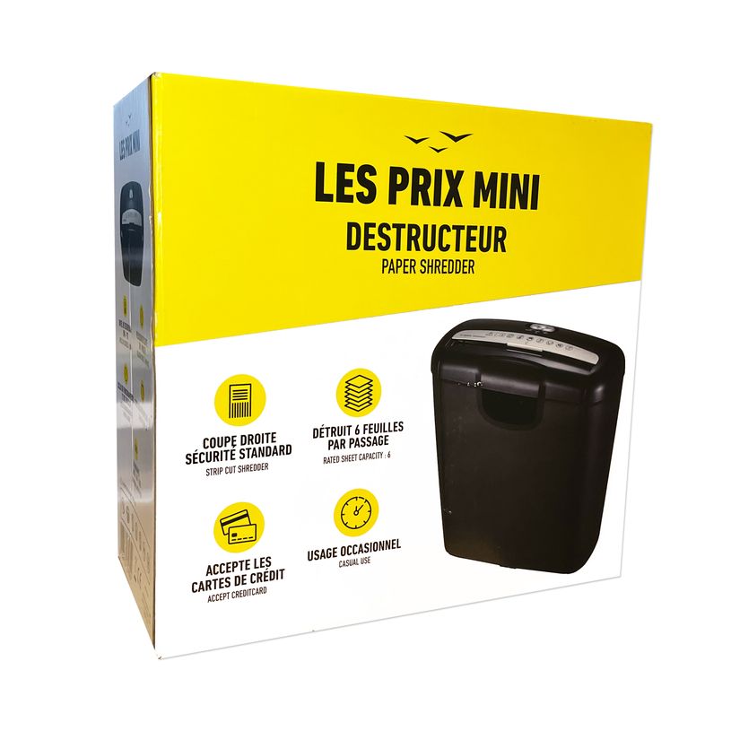3584770316549-Les Prix Mini - destructeur de documents coupe droite - 6 feuilles - corbeille 10L-P_405182898_1-0