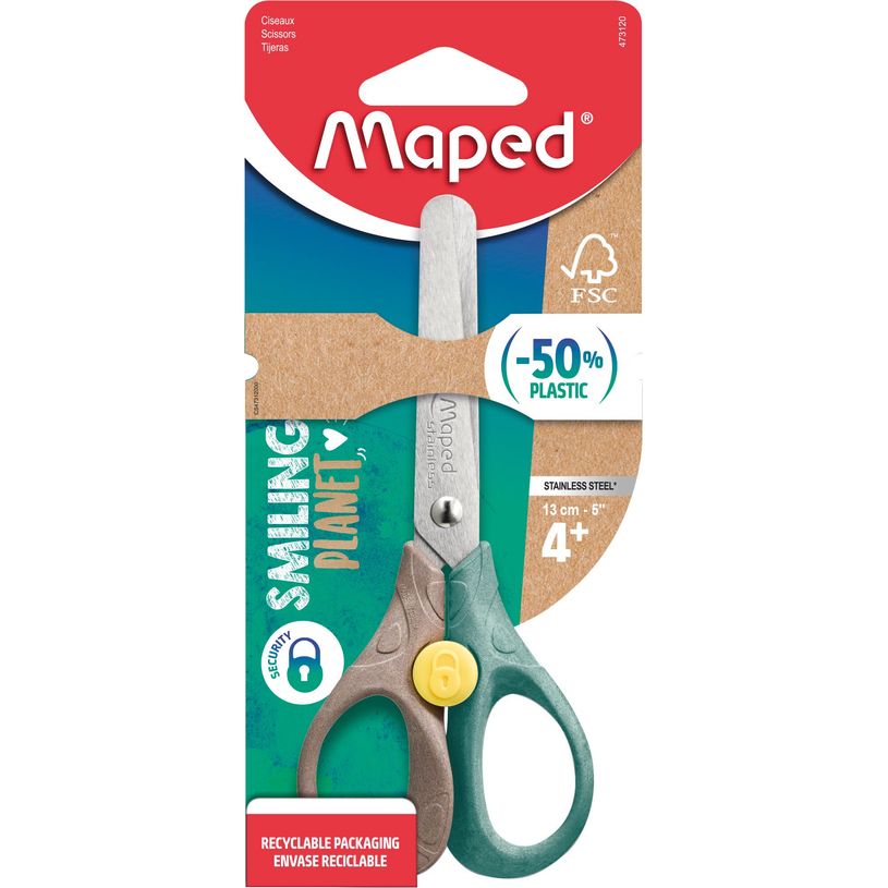 3154144731201-MAPED - Ciseaux SECURITY 13 cm SMILING PLANET - bouton de sécurité - en bois FSC - coloris assortis--1