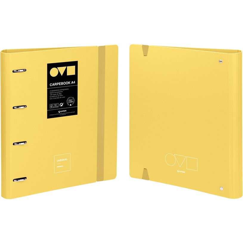8413623106165-CARPEBOOK A4 CON RECAMBIO 4 ANILLAS 35MM UNNEQUAL MINIMAL AMARILLO-P_405183249_1-0