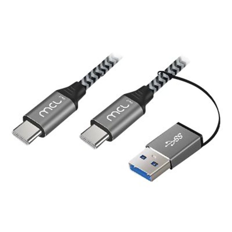 3700224767419-MCL Samar - Câble USB de type-C 3.2 - tressé 10 Gb - 100W 5A - 2 m + adaptateur - noir e-P_405183345_2-0