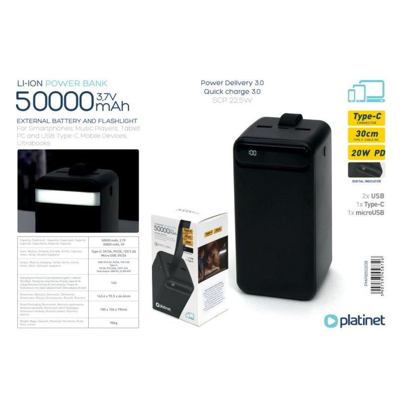 5907595458726-Platinet - batterie de secours usb-c + torche led - 50 000 mah - noire -P_405183346_8-7