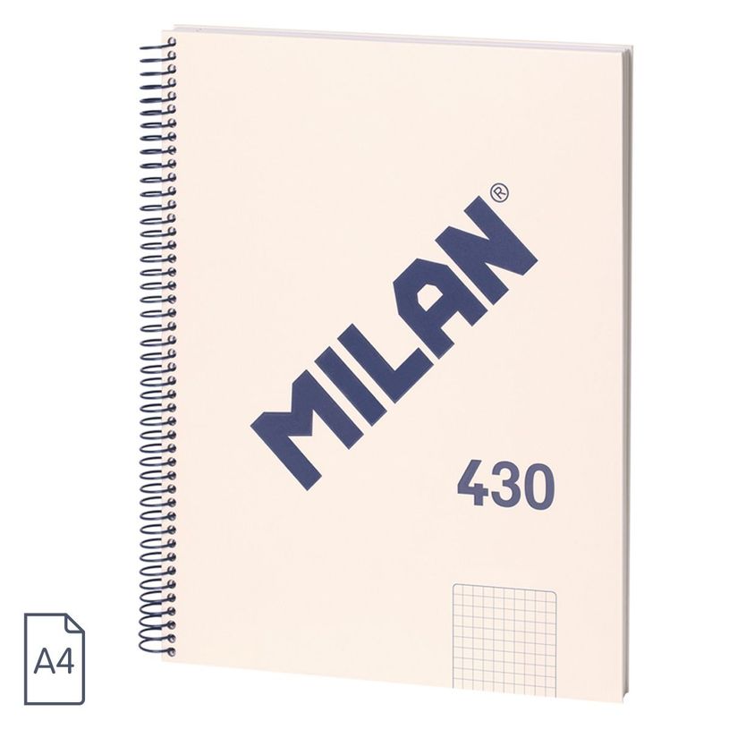 8411574104827-Milan 430 Since 1918 - Cahier de notes - reliure à spirale - A4 (210 x 297 mm) - 80 feuilles / 160 pages - papier blanc - petits carreaux - 4 tro-P_405183441_2-0