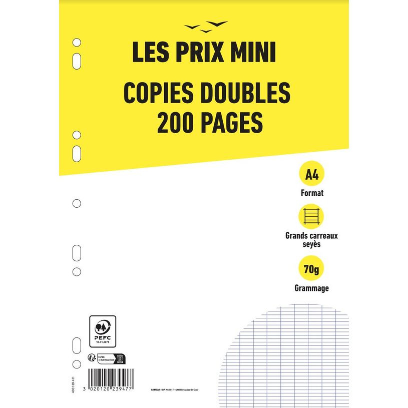 3020120239477-Les Prix Mini - copies doubles - 200 pages - A4 - grands carreaux (Seyes) - perforées-P_405183590_1-0