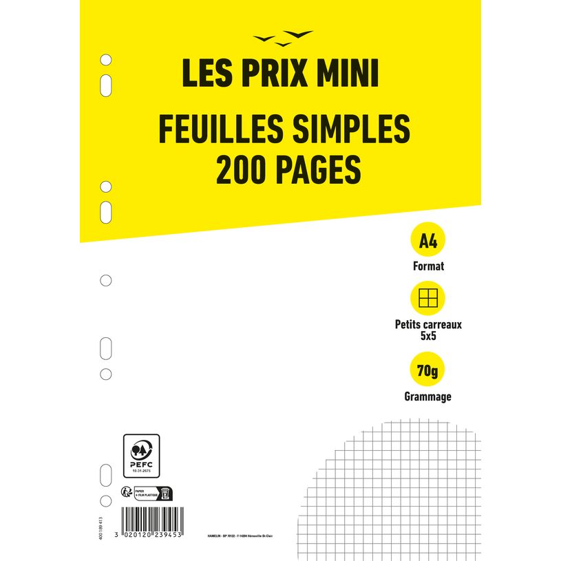 3020120239453-Les Prix Mini - feuilles simples A4 - 200 pages - petits carreaux (5x5mm) - perforées-P_405183592_1-0