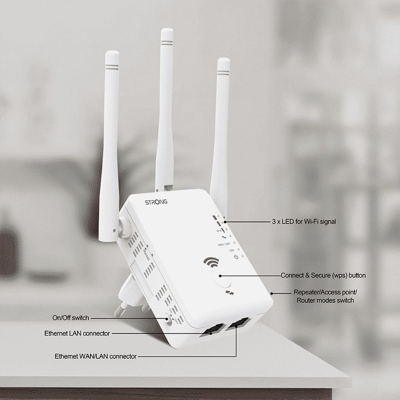 9120072373831-Strong Dual Band Repeater 750 - Répéteur Wifi 3 antennes + 2 ports Ethernet-P_405183800_5-4