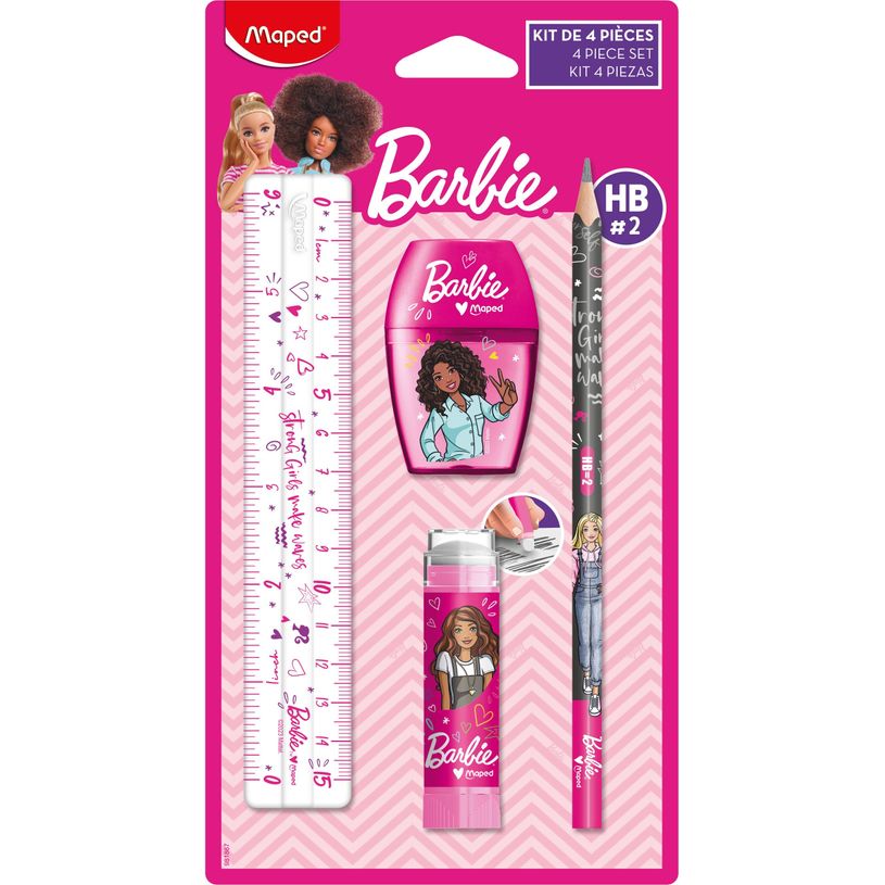 3154149818679-Maped Licence Barbie - Kit de traçage 4 pièces : 1 règle 15cm, 1 taille-crayons 1 trou, 1 gomm-P_405183950_5-0