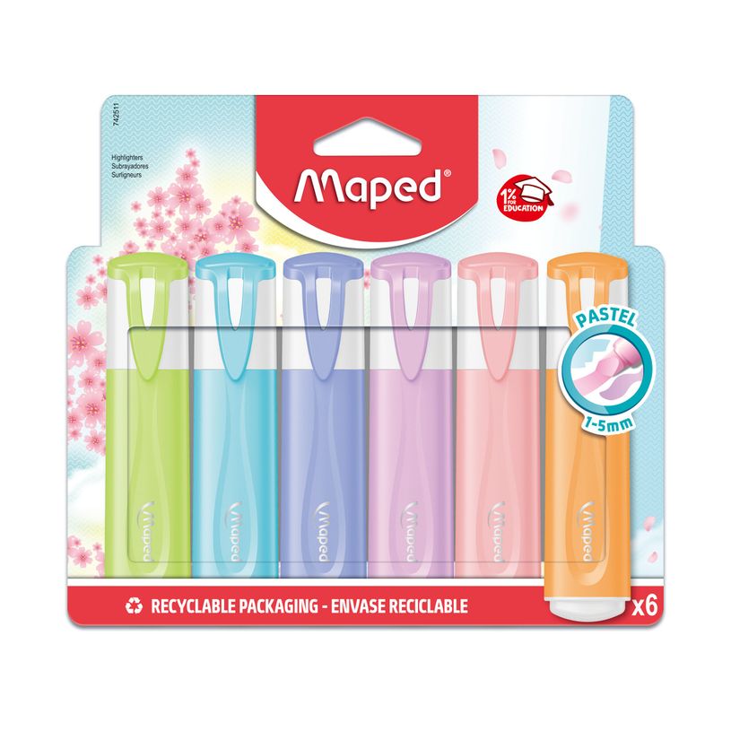 3154147425114-Maped Fluo'Peps Pastel - Pochette de 6 Surligneurs - couleurs assorties-P_405183956_2-0