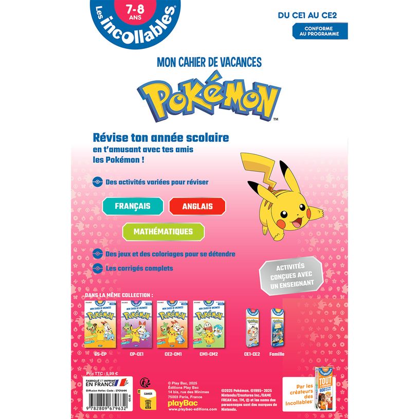 9782809679632-Cahier de vacances 2026 Pokémon - Les incollables - CE1 au CE2 - 7/8 ans--1