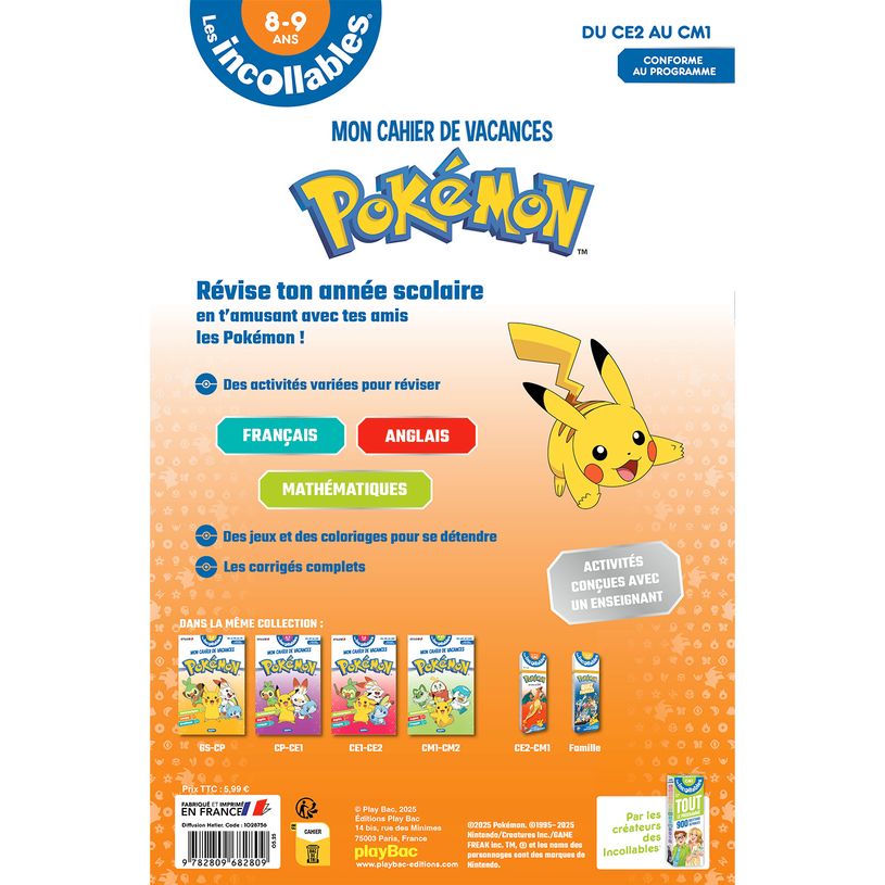 9782809682809-Cahier de vacances 2026 Pokémon - Les incollables - CE2 au CM1 - 8/9 ans--1