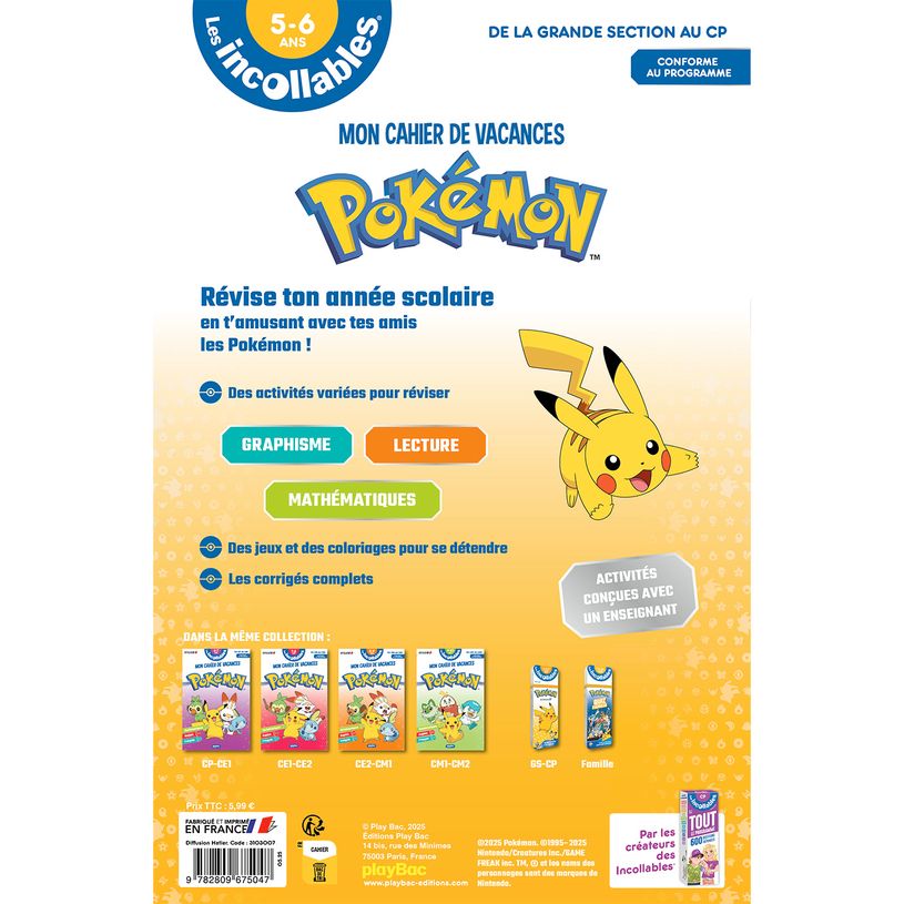 9782809675047-Cahier de vacances 2026 Pokémon - Les incollables -Grande Section au CP - 5/6 ans--1