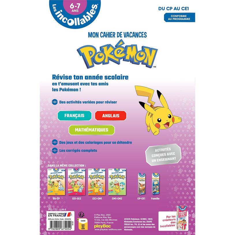 9782809675054-Cahier de vacances 2026 Pokémon - Les incollables - CP au CE1 - 6/7 ans--1