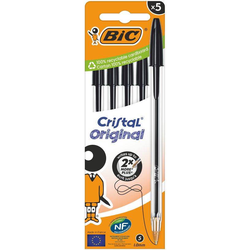 3086123734678-BIC Cristal Original - 5 Stylos à bille - noir - 1 mm - pointe moyenne--4
