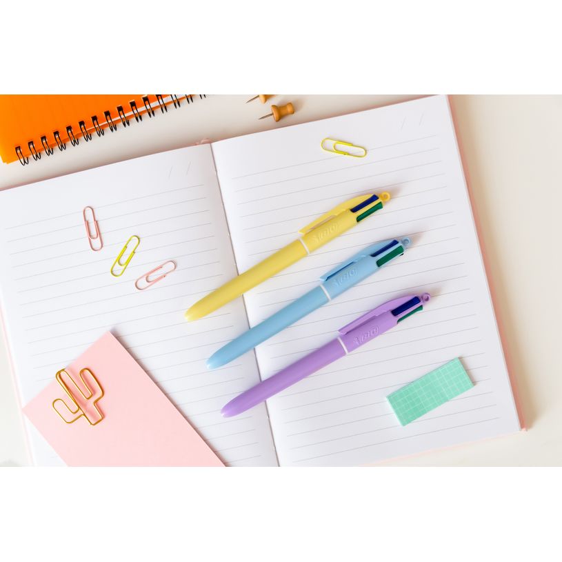 3086123739710-BIC 4 COULEURS - Stylo à bille 4 couleurs - 1 mm - pastel jaune-P_405184162_3-2