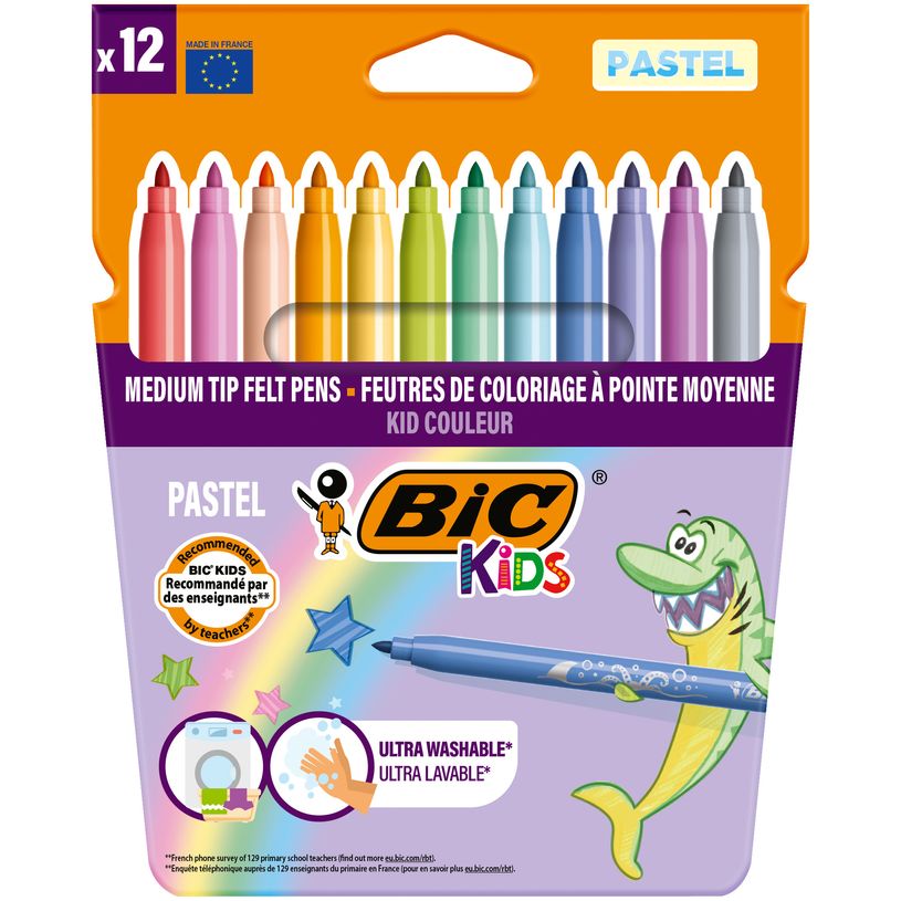 3086123751828-BIC Kids Couleur - 12 Feutres de coloriage à pointe moyenne - Couleurs Pastel Assorties-P_405184353_1-0
