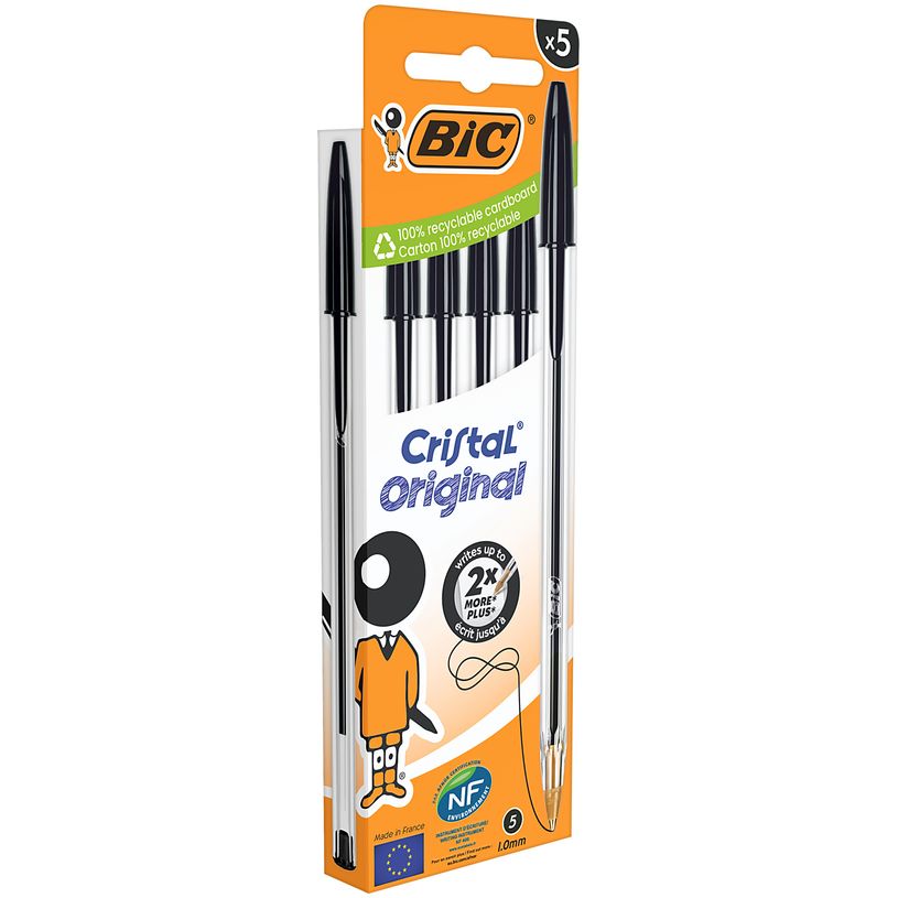 3086123734678-BIC Cristal Original - 5 Stylos à bille - noir - 1 mm - pointe moyenne-P_405184360_2-1