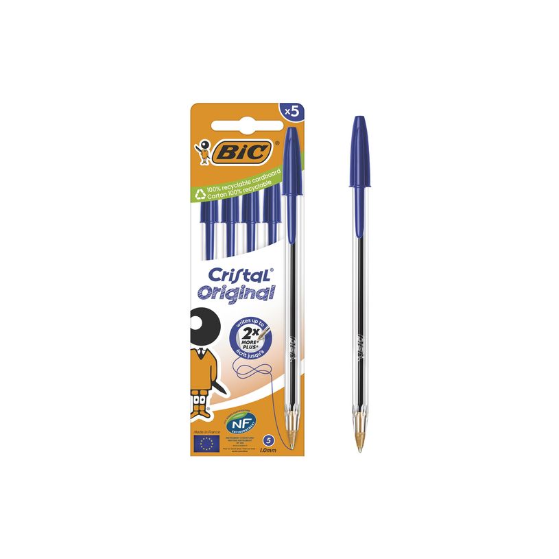 3086123734661-BIC Cristal - 5 Stylos à bille - bleu - 1 mm - pointe moyenne-P_405184361_3-3