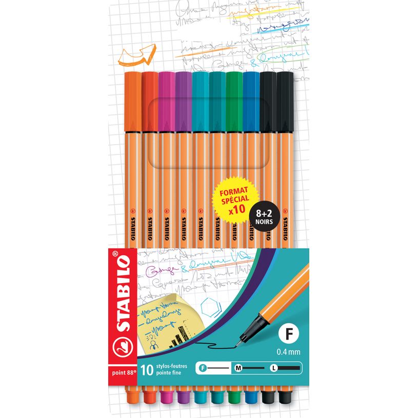 4006381595957-STABILO Point 88 - Etui carton x 10 Stabilo pointe fine - 0.4 mm - Format spécial 8+2 - n-P_405184365_1-0