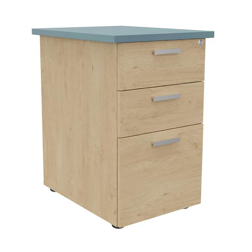 3253310186361-Caisson HT bureau - steely/stelly manager - Profondeur 60 cm - chene - top bleu argile --0