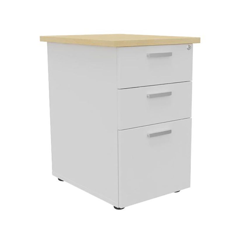 3253310197053-Caisson HT bureau - steely/stelly manager - Profondeur 60 cm - blanc perle - top hetre --0