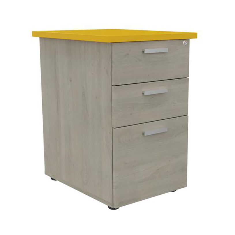 3253310214279-Caisson HT bureau - steely/stelly manager - Profondeur 60 cm  - chene gris - top jaune curry--0