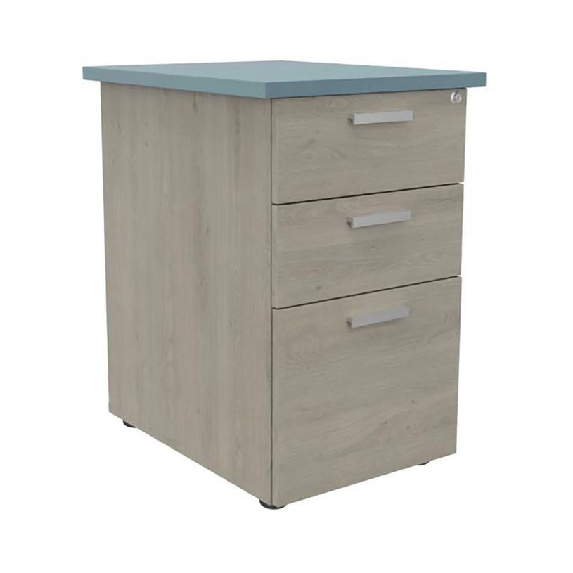 3253310214545-Caisson HT bureau - steely/stelly manager - Profondeur 60 cm  - chene gris  - top bleu argile--0
