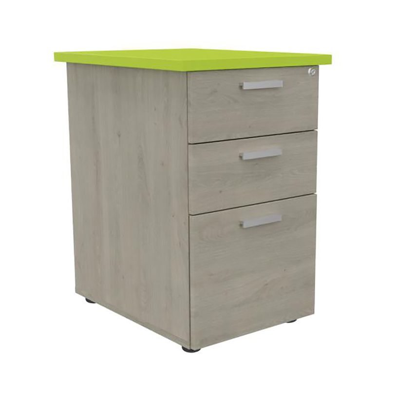 3253310214620-Caisson HT bureau - steely/stelly manager - Profondeur 60 cm - chene gris - top vert --0