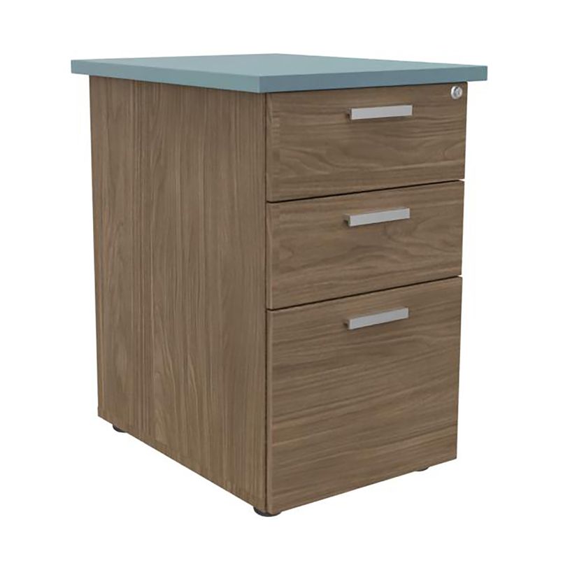 3253310250338-Caisson HT bureau - steely/stelly manager - Profondeur 60 cm - noyer - top bleu argile --0