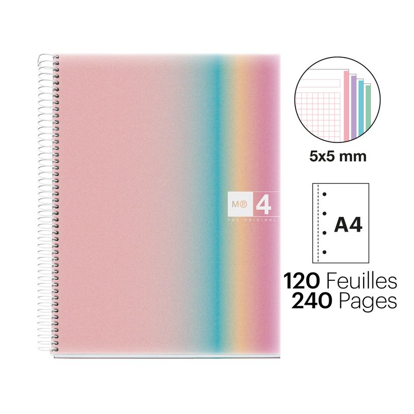 8422593040812-Notebook Aurora, Couverture souple, A4, quadrillage 5x5 mm, 120 feuilles de 4 couleurs, Miquelrius, Wes--1