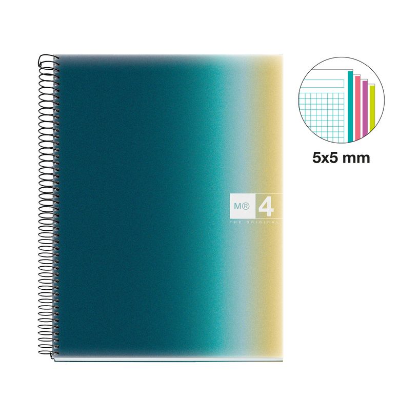 8422593040843-Notebook Aurora, Couverture souple, A4, quadrillage 5x5 mm, 120 feuilles de 4 couleurs, Miquelrius, Ice--1