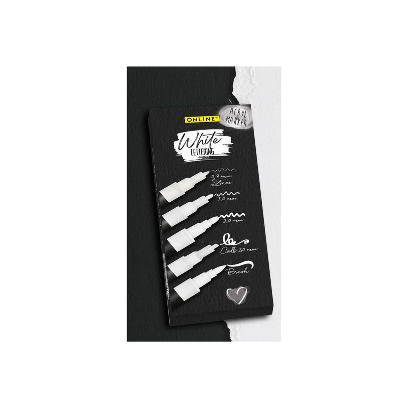 4014421185112-ONLINE White Lettering - Set de 5 marqueurs acryliques blancs - pointes différentes-P_405185037_3-2