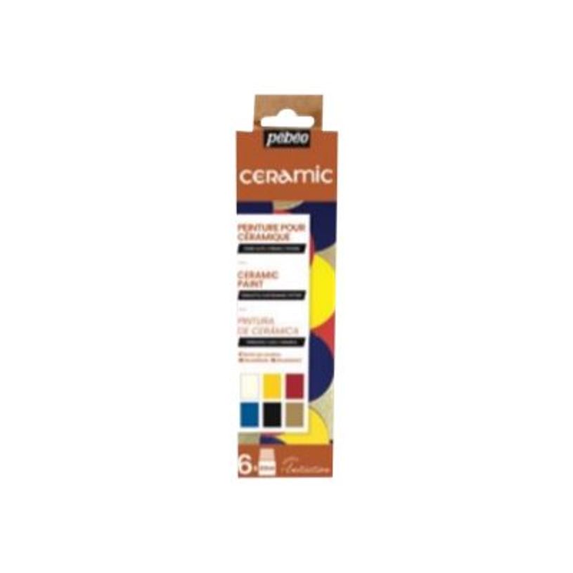 3167867564513-Pebeo Ceramic - Set d'initiation : 6 flacons de peinture à base de solvant - noir, jaune, blanc, lavande, roug-P_405185099_1-0
