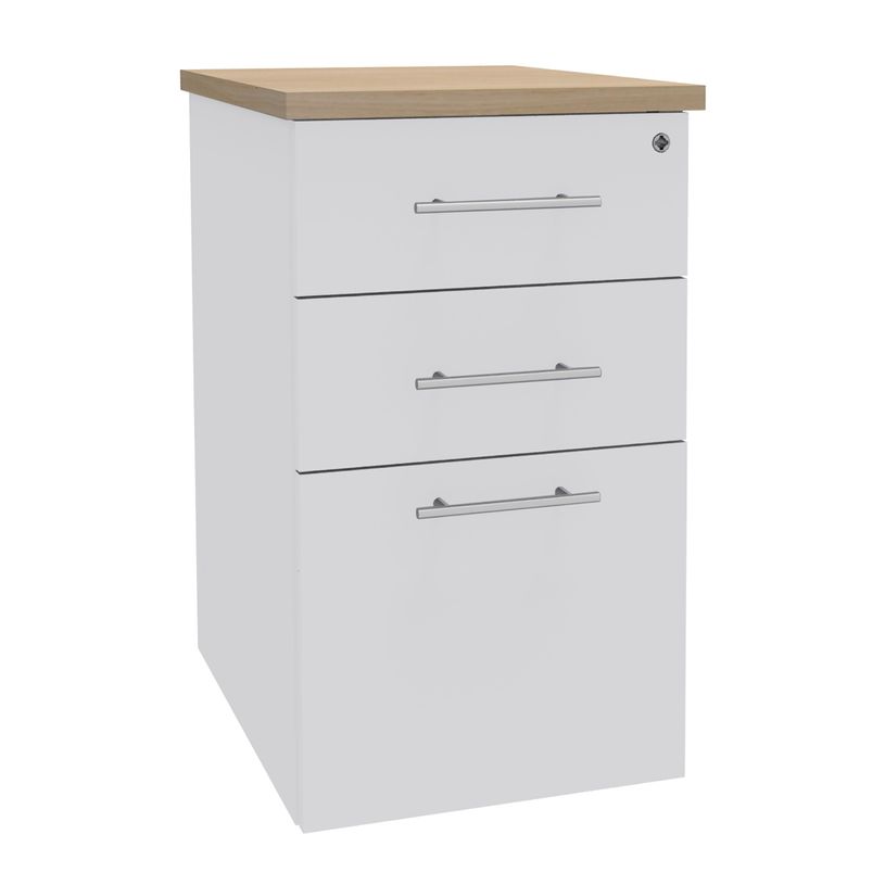 3253310196872-Caisson HT bureau - steely/stelly manager - Profondeur 60 cm - blanc perle - top chene -P_405185143_1-0