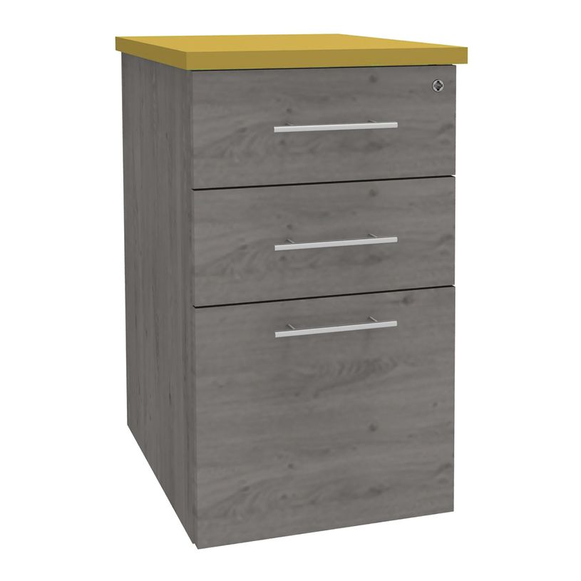 3253310214279-Caisson HT bureau - steely/stelly manager - Profondeur 60 cm  - chene gris - top jaune cur-P_405185158_1-0