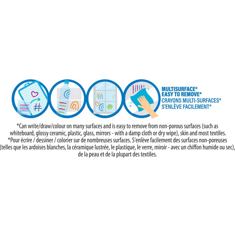 3086123728370-BIC Kids Multi-surfaces - 10 Crayons de couleur à corps triangulaire - mine effaçable sur surface non poreuses + 1 tail-P_405185183_4-3