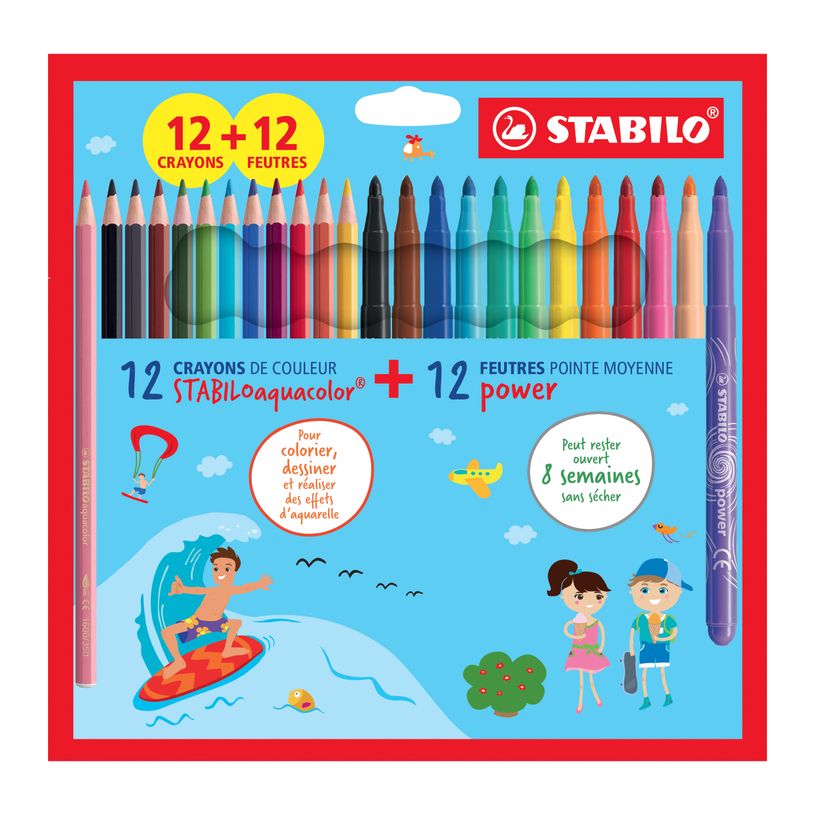 4006381608428-Stabilo - Etui carton mixte coloriage STABILO  X 24 - 12 feutres Power pointe moyenne  + 12 crayo-P_405185233_1-0