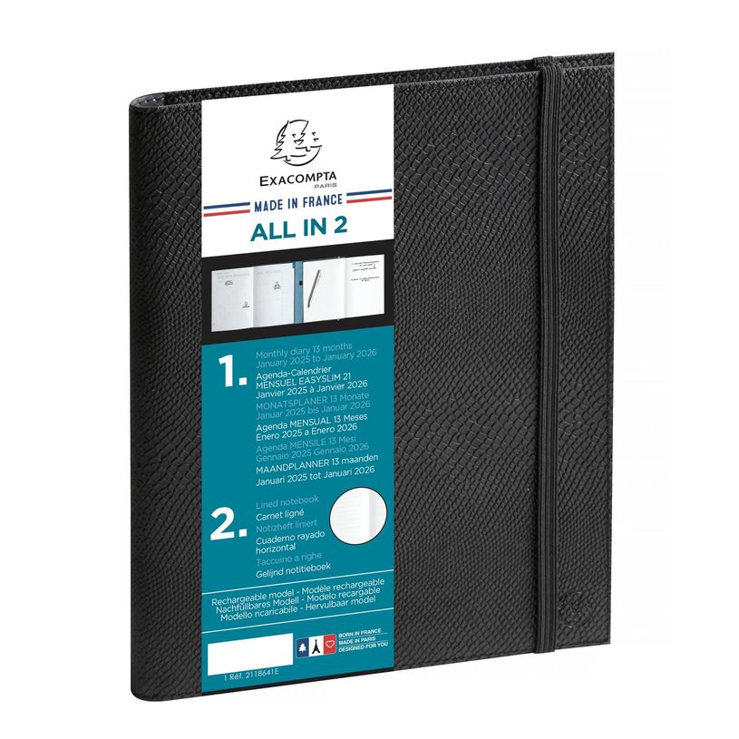 3660942086431-Agenda de bureau Kaa All in 2 EasySlim - 1 mois sur 2 pages + 1 carnet de notes ligné -15 x 21 cm - No--0