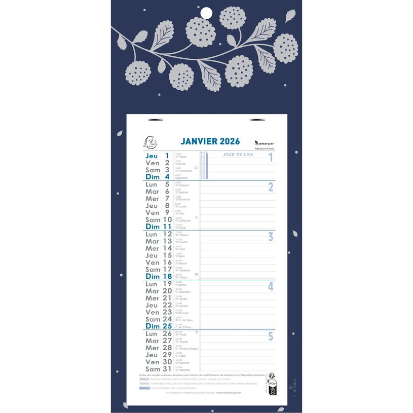 3660942086356-Calendrier mensuel avec feuillets détachables 13 x 23 cm sur support plaque imprimée Végétal 16 x 33 cm  - disponible dans différentes cou--0