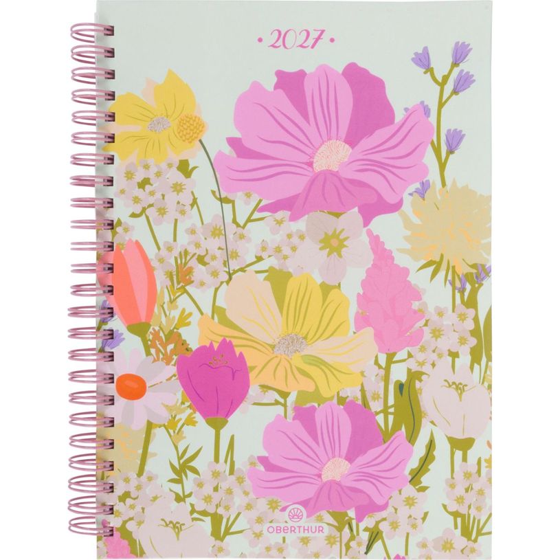 3664447227887-Agenda spiralé Flores - 1 semaine sur 2 pages - 15,5 x 21,5 cm - champêtre - Oberthur--0