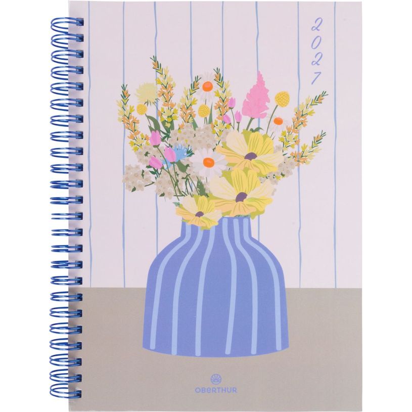 3664447227894-Agenda spiralé Flores - 1 semaine sur 2 pages - 15,5 x 21,5 cm - vase - Oberthur--0