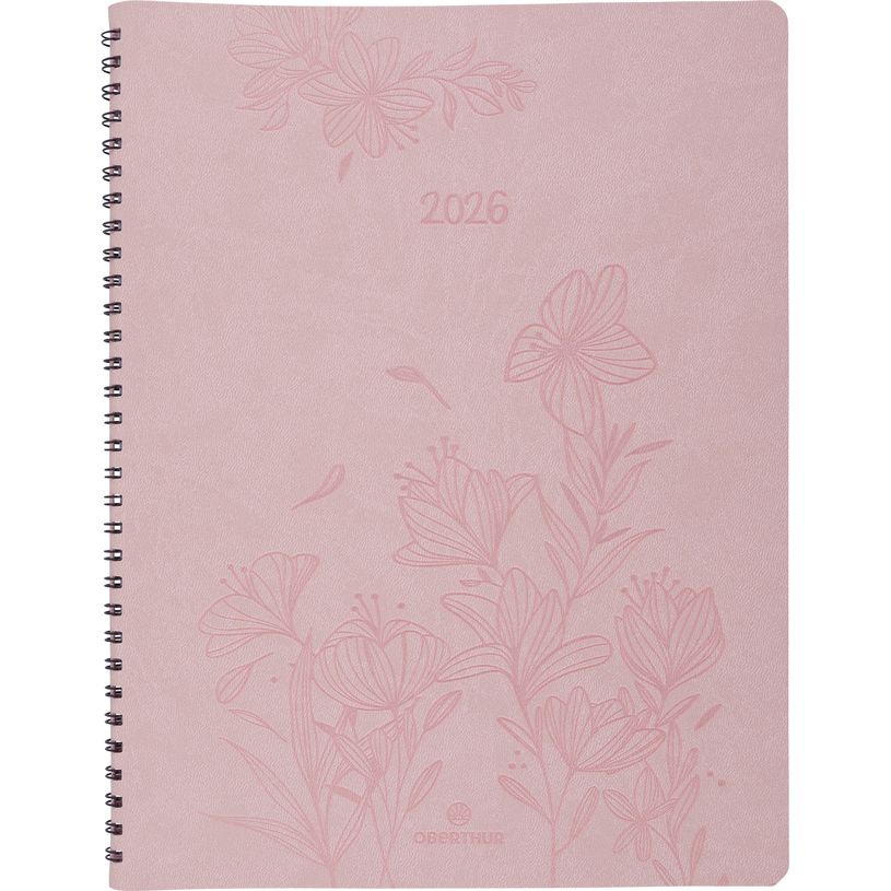 3664447204840-Agenda à spirale Primrose - 1 semaine sur 2 pages - 22 x 28 cm - rose - Oberthur--0