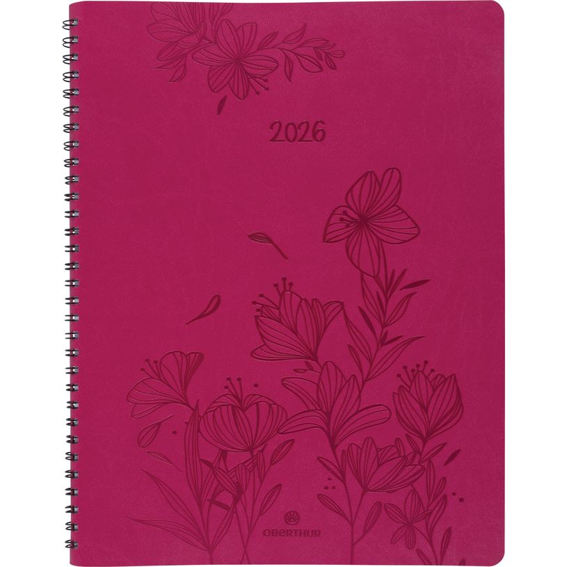 3664447204864-Agenda à spirale Primrose - 1 semaine sur 2 pages - 22 x 28 cm - fuchsia - Oberthur--0
