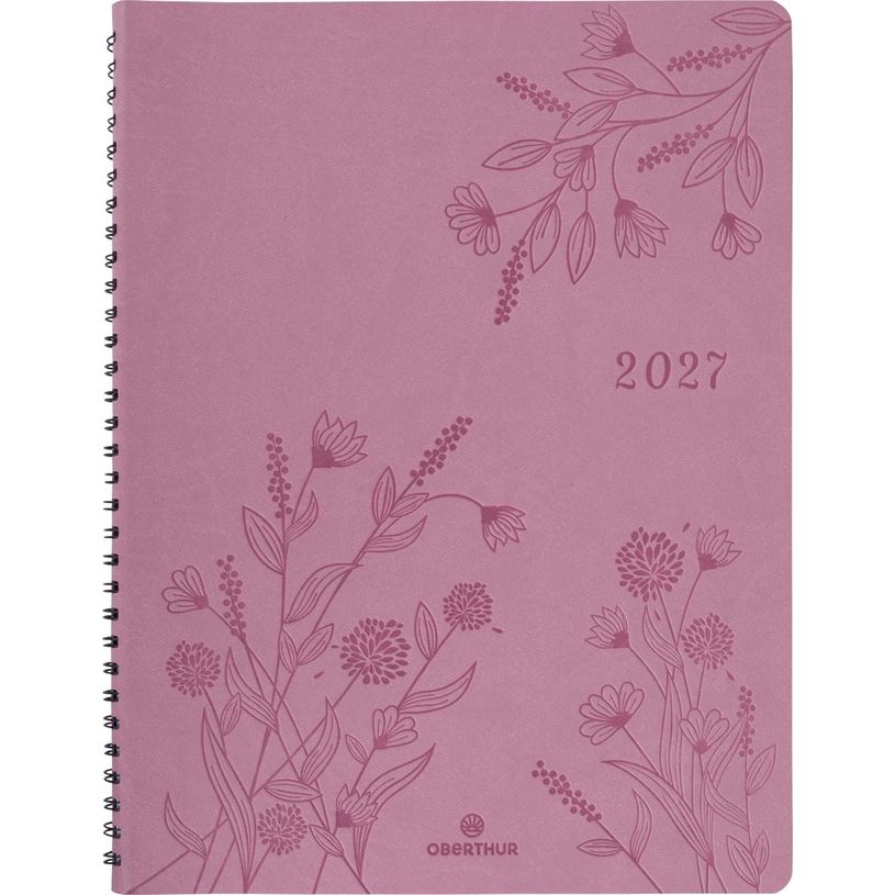 3664447229317-Agenda à spirale Primrose - 1 semaine sur 2 pages - 22 x 28 cm - bois de rose - Oberthur--0