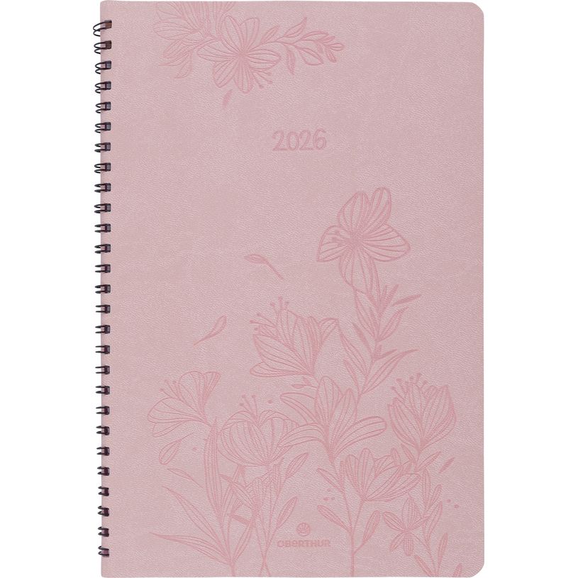 3664447204901-Agenda à spirale Primrose - 1 semaine sur 2 pages - 17 x 24,5 cm - rose - Oberthur--0
